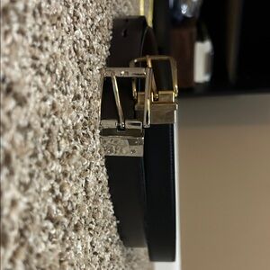 Black Leather Belt with Silver and Gold Buckles